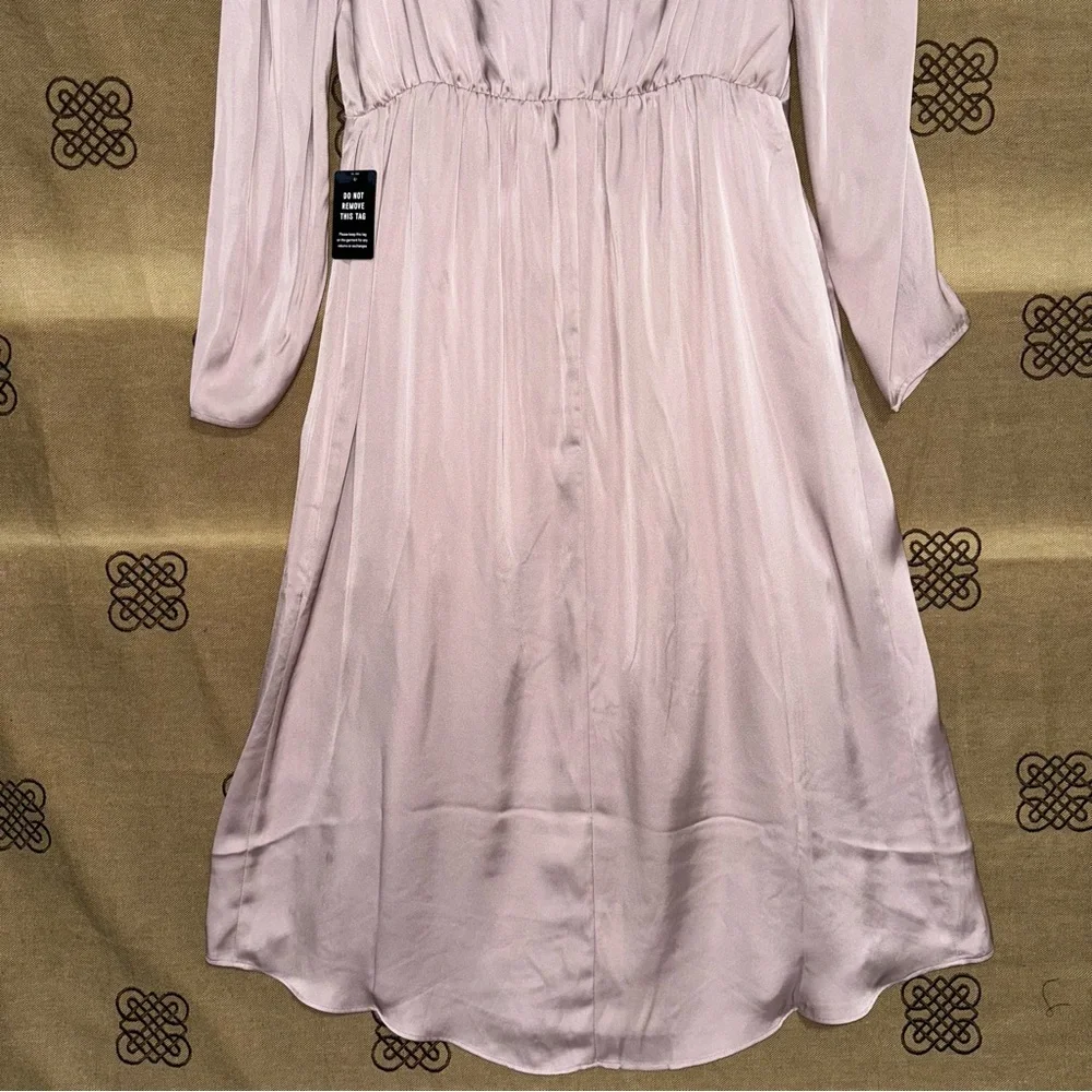 Express NWT! Satin Pink Blushing Mauve Puff Shoulder Midi Dress Size L - Picture 13 of 16